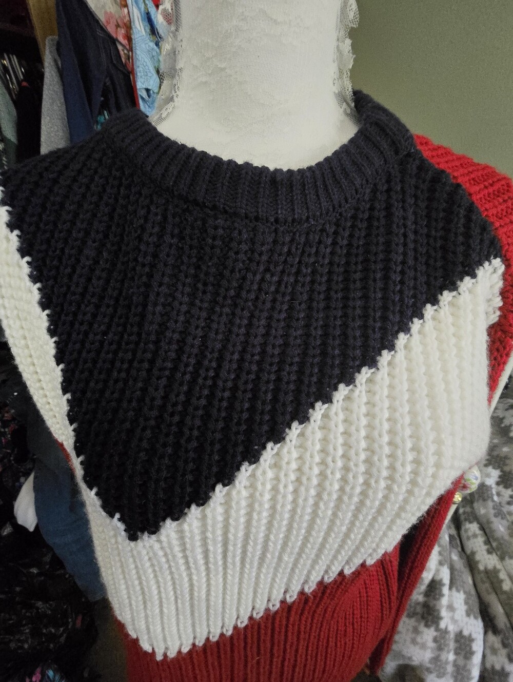 Love By Design Black, White & Red Colorblock Crew Sweater